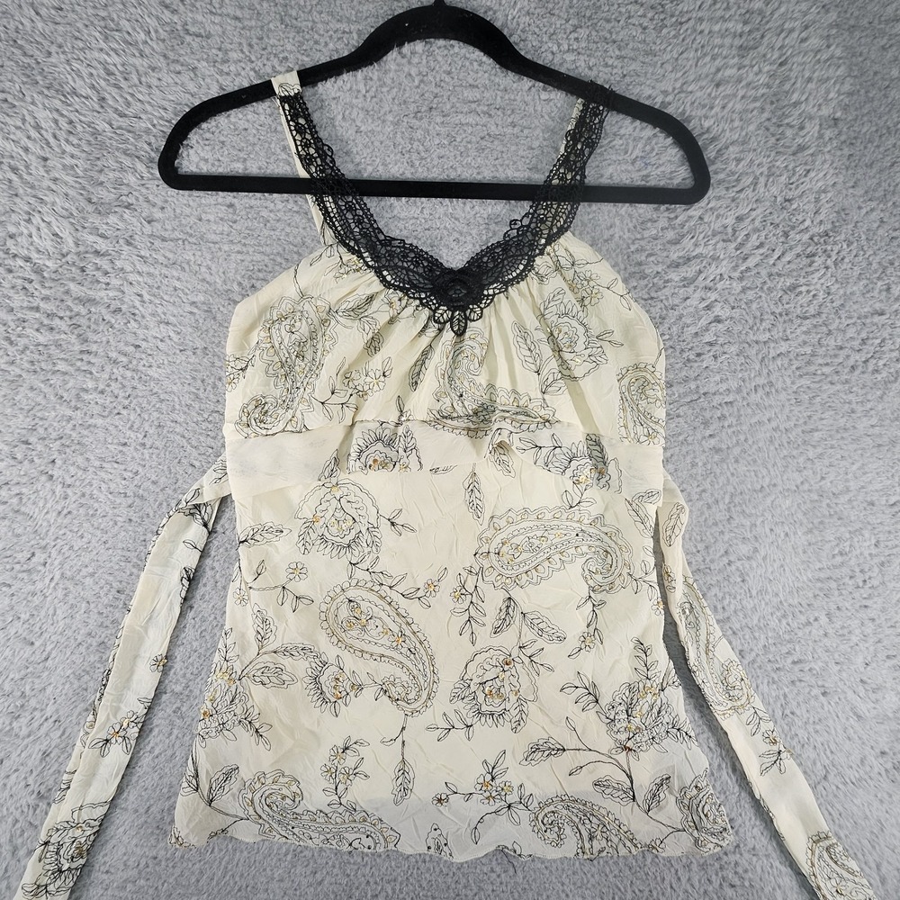 Vtg Babydoll Top Womens S Paisley Sequin Embroidered Fairy Y2K 90s Lace Tie Back